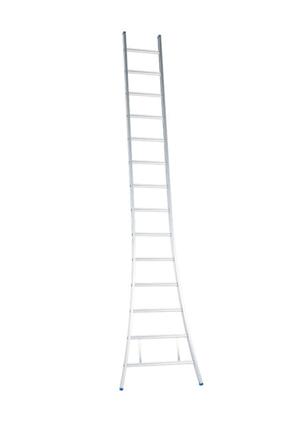Solide professionele gecoate aluminium ladder met 14 treden en open voet, geschikt voor professioneel gebruik.