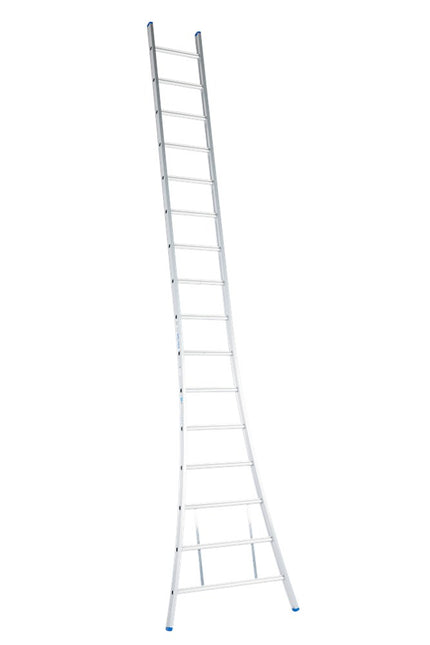 Solide professionele gecoate aluminium ladder met 16 treden en open voet, geschikt voor professioneel gebruik.