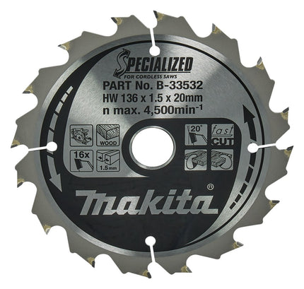 Afbeelding Makita zaagb hout 136x20x1,5 16t 20g B-33532