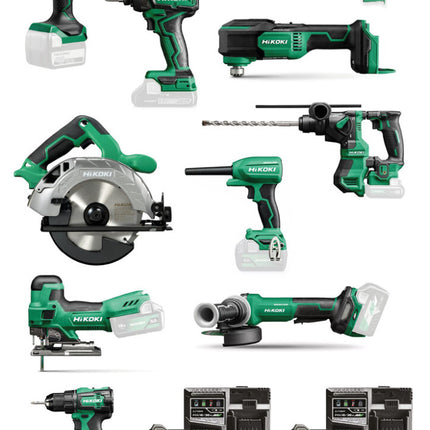 HiKOKI KC18H10A-MVA4 Combiset 10 Accu Machines 18V + 4x MultiVolt Accu in Koffer